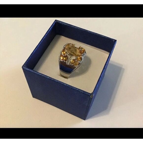 2.57 Carat Sparkling Genuine Citrine Gemstone Wide Band Ring Sz 9~.925 Sterling - Picture 2 of 4